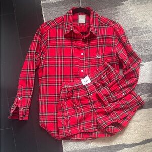 Kithmas Kith Plaid Red Black Tartan Button-Down Pajama Set Small